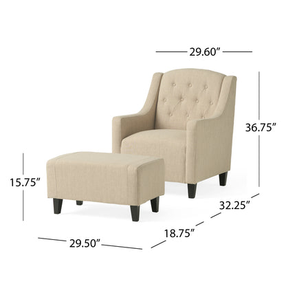 Empierre Tufted Light Beige Fabric Chair and Ottoman