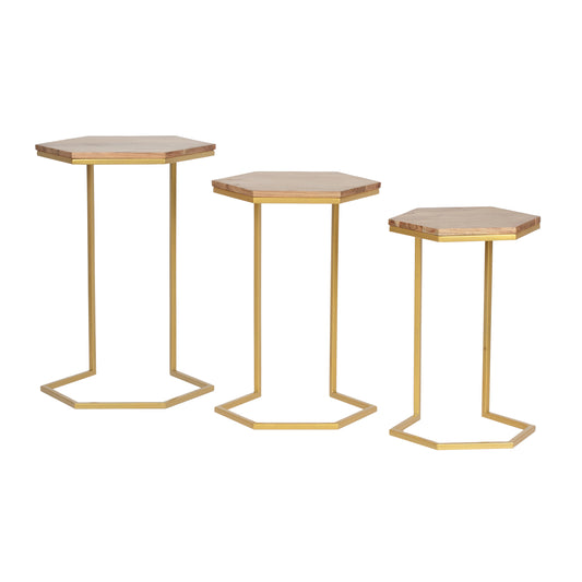 Mableton Boho Glam Handcrafted Hexagon C-Shaped Nesting Tables (Set of 3)