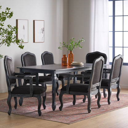 Bonview French Country Fabric Upholstered Wood Expandable 7 Piece Dining Set