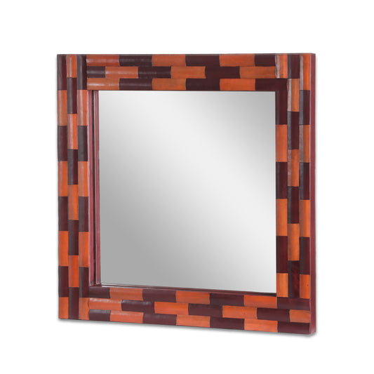 Connesena Handcrafted Boho Leather Square Wall Mirror