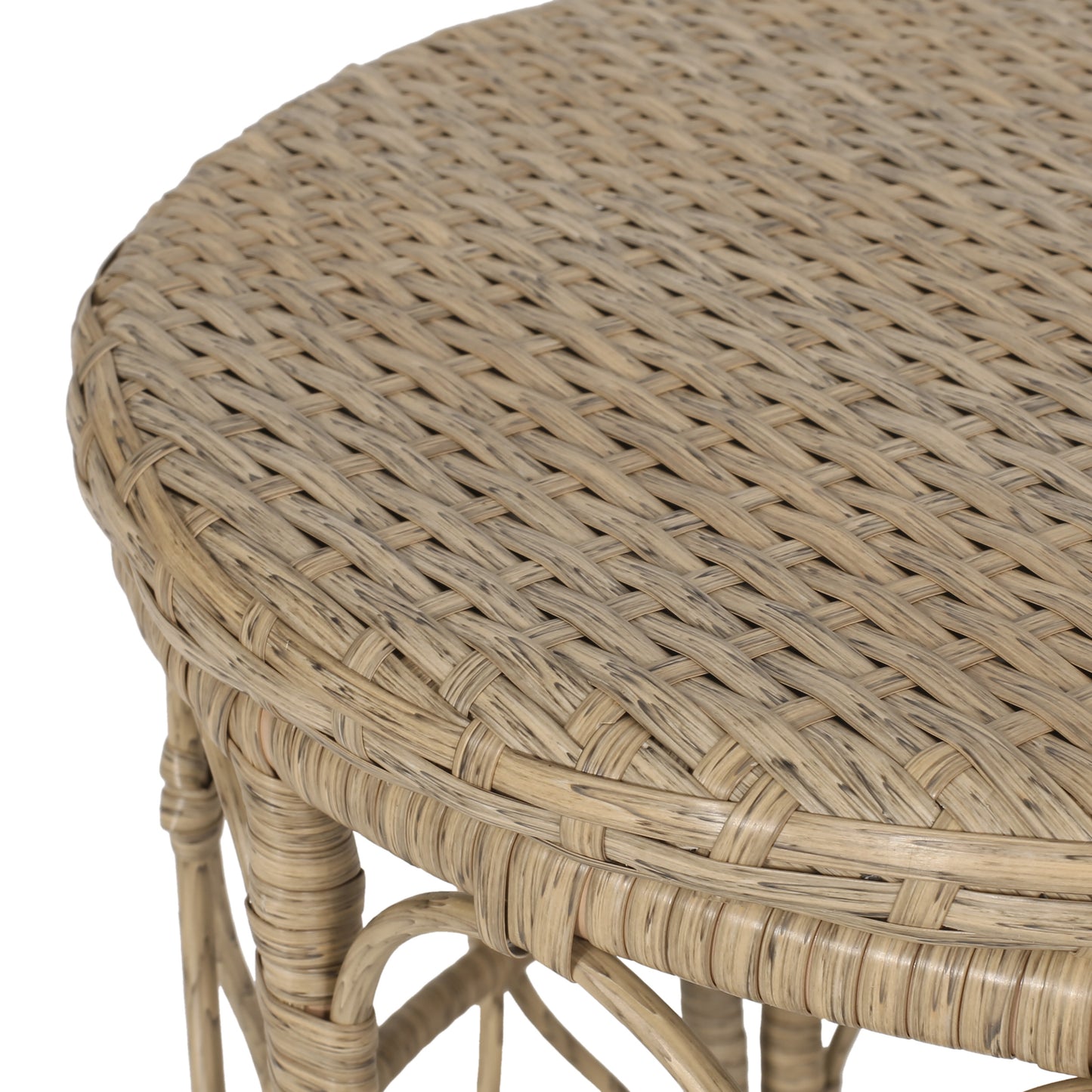 Colmar Outdoor Wicker 3 Piece Chat Set with Cushions, Light Brown and Beige