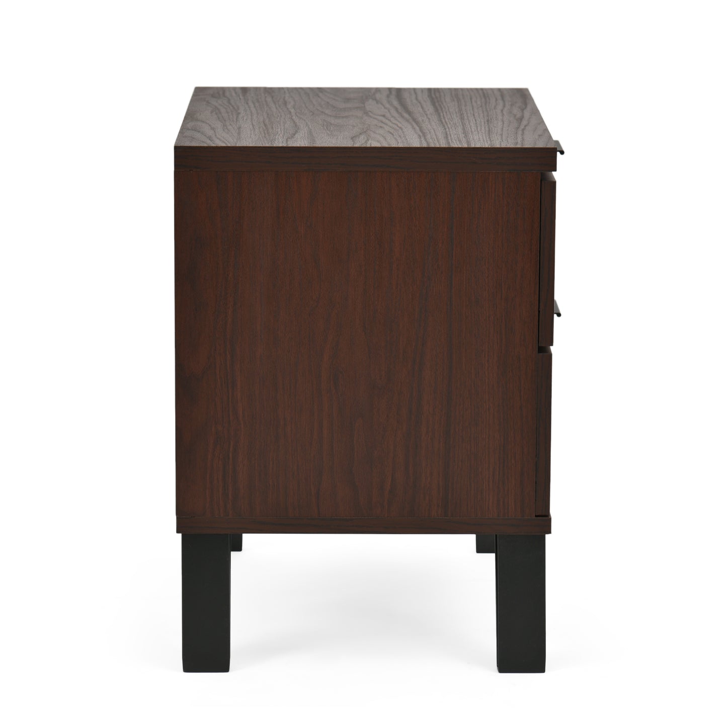 Demijen Modern Industrial 2 Drawer Wide Nightstand, Walnut and Matte Black