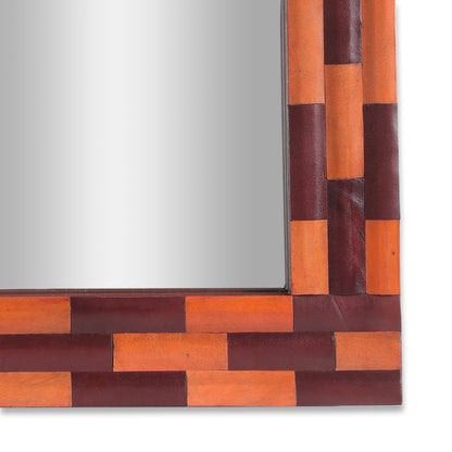 Connesena Handcrafted Boho Leather Square Wall Mirror