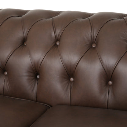 Saley Contemporary Leather Tufted 3 Seater Sofa with Nailhead Trim