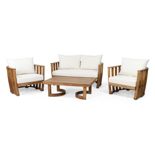 Wallowa Outdoor Acacia Wood 4 Seater Chat Set with Cushions