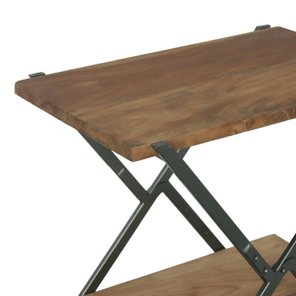 Catalopa Modern Industrial Handcrafted Wood Side Table, Light Walnut and Gray