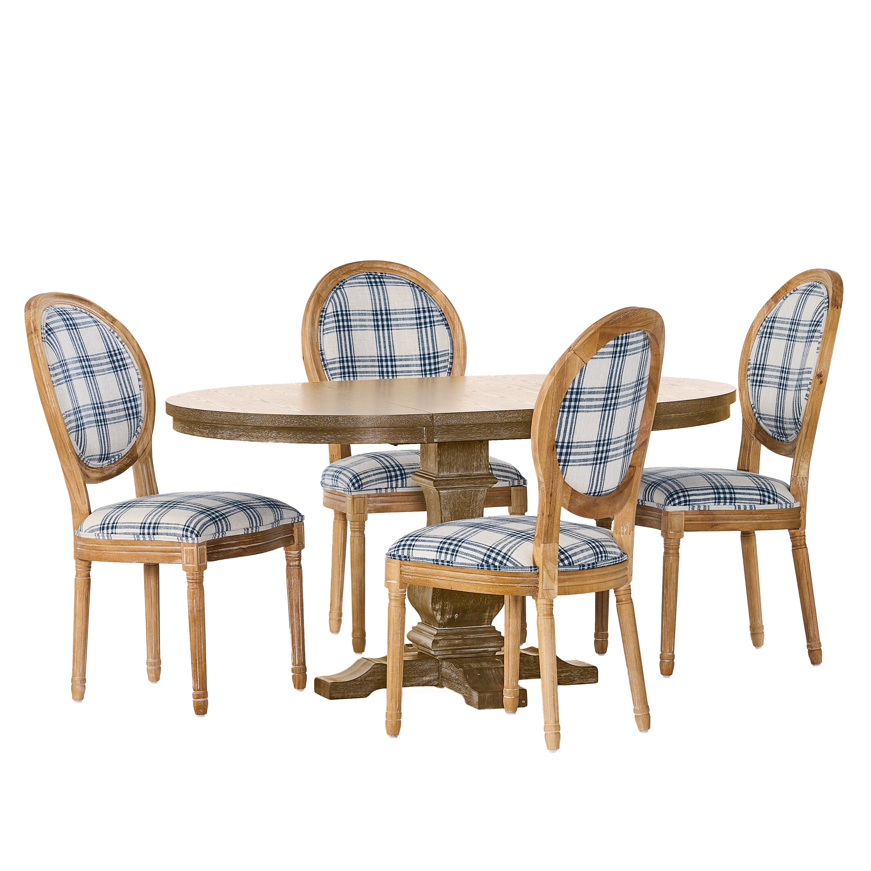 Naclerio French Country Fabric Upholstered Wood 5 Piece Dining Set ...
