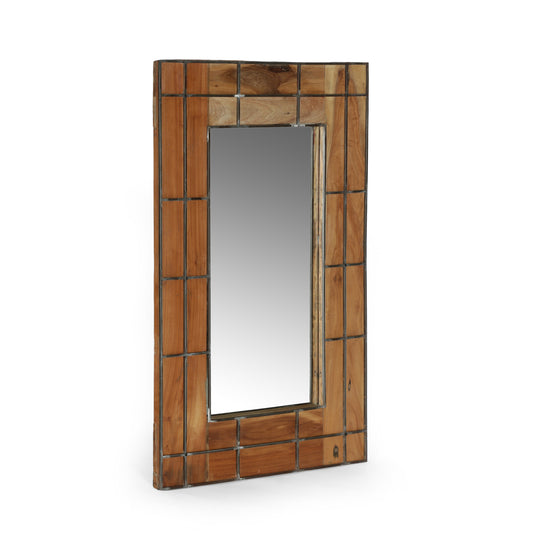 Vilamari Modern Industrial Handmade Wood Wall Mirror, Natural