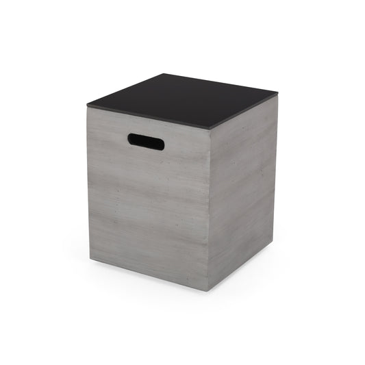 Harmon Outdoor Lightweight Concrete and Ceramic Tank Holder Side Table, Dark Gray and Black