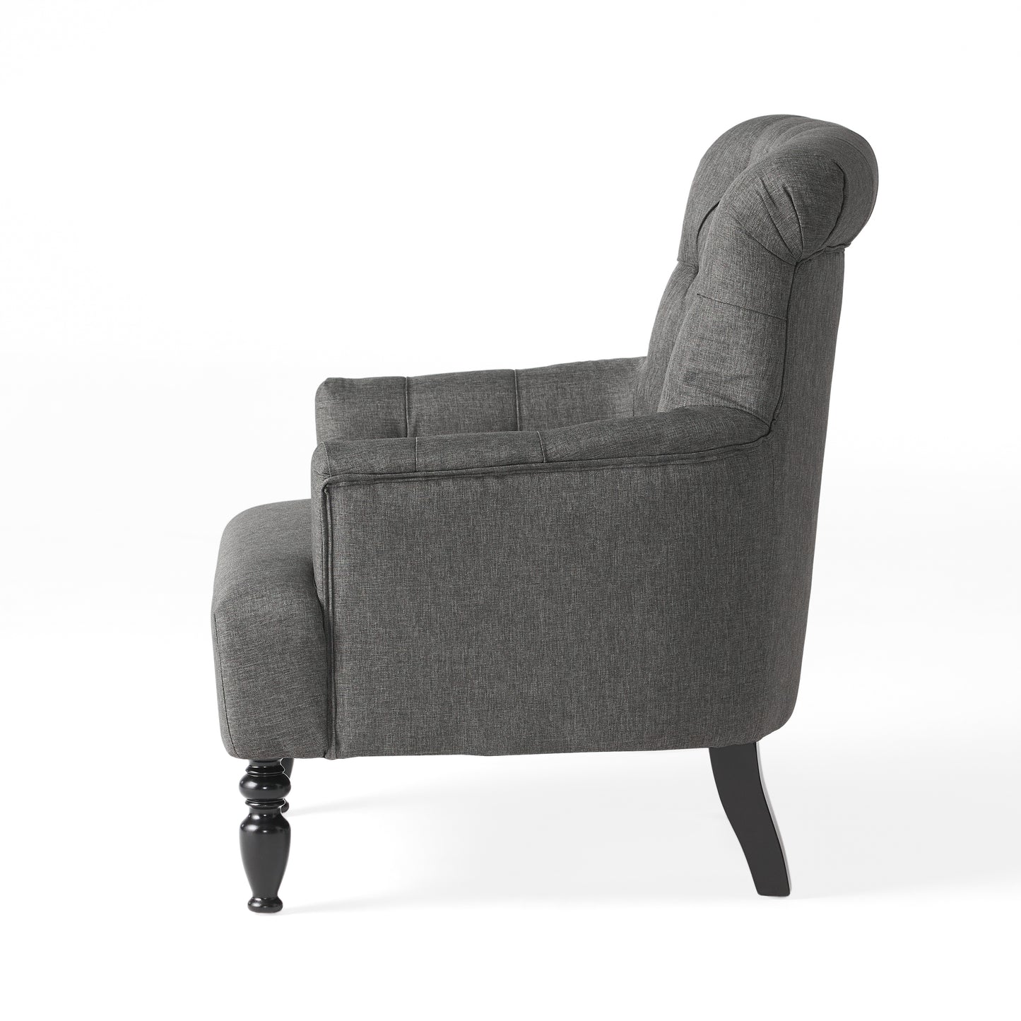Harvey Contemporary Button-Tufted Fabric Club Chair with Rolled Backrest
