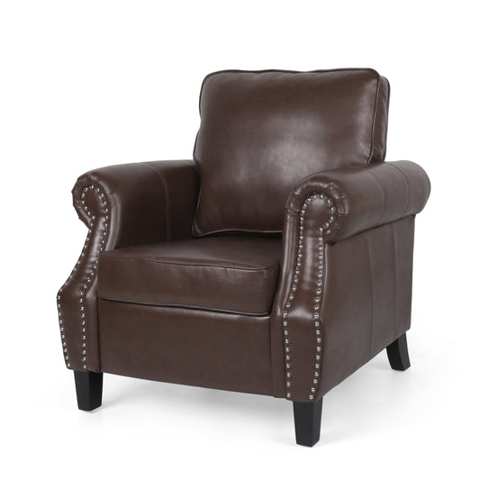 Burkehaven Contemporary Faux Leather Club Chair with Nailhead Trim