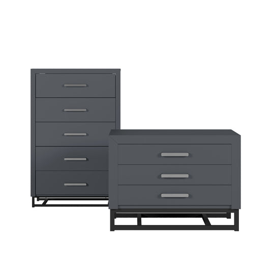Borah Contemporary Faux Wood 2 Piece 5 Drawer Dresser and Nightstand Bedroom Set