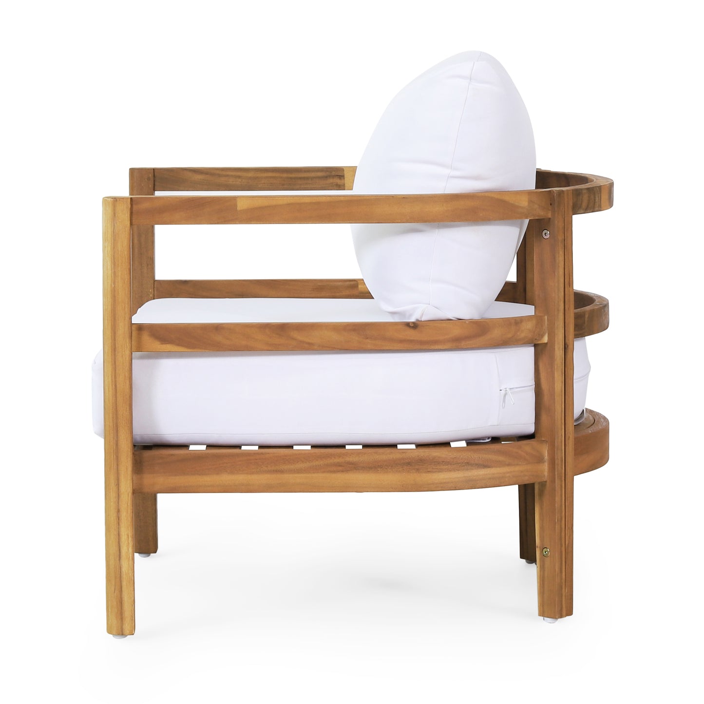 Aggie Outdoor Acacia Wood Club Chair with Cushion, Set of 2, Teak and White