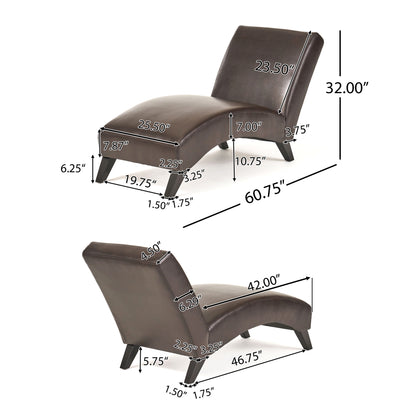 Cleveland Brown Leather Chaise Lounge Chair