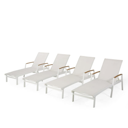 Joy Outdoor Aluminum Chaise Lounge with Mesh Seating (Set of 4)