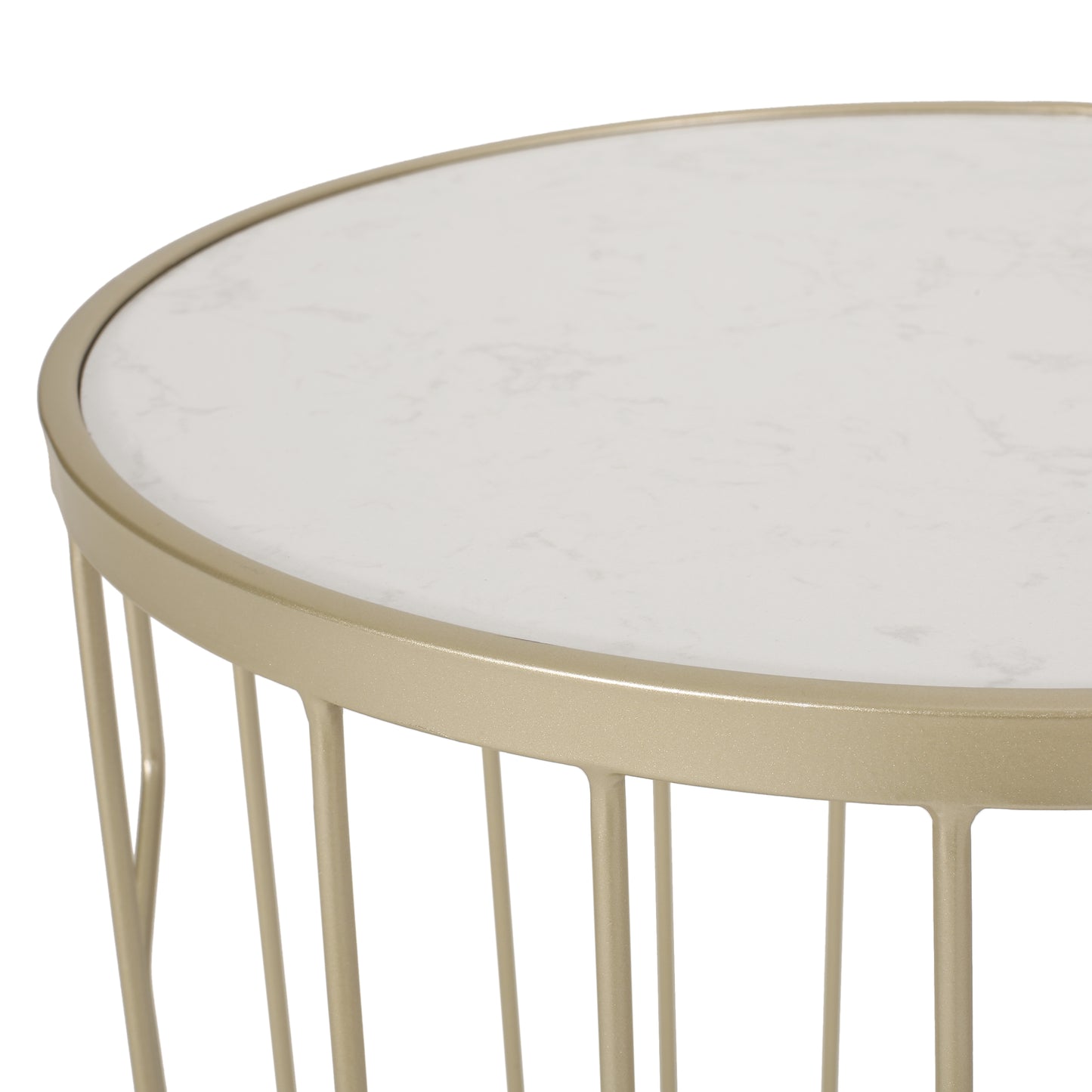 Finethy Modern Glam Faux Marble Side Table, White and Champagne Silver