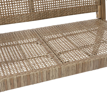 Elmcrest Outdoor Wicker and Acacia Wood Loveseat, Light Multibrown and Light Brown