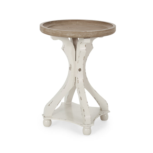 Ihana French Country Wooden Accent Table with Round Top