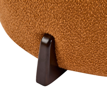 Modis Round Ottoman: Boucle Top with Splayed Rubber Wood Legs