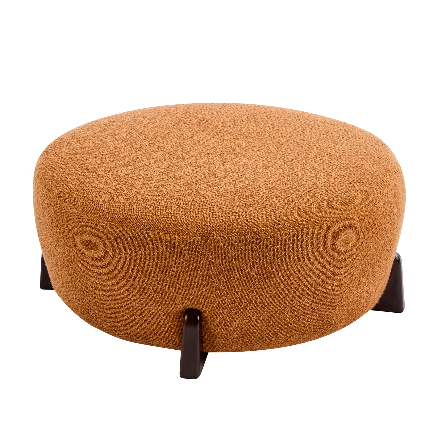 Modis Round Ottoman: Boucle Top with Splayed Rubber Wood Legs