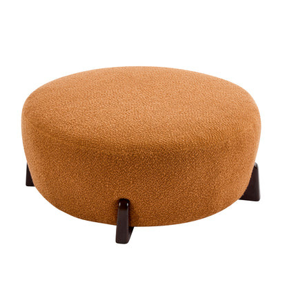 Modis Round Ottoman: Boucle Top with Splayed Rubber Wood Legs