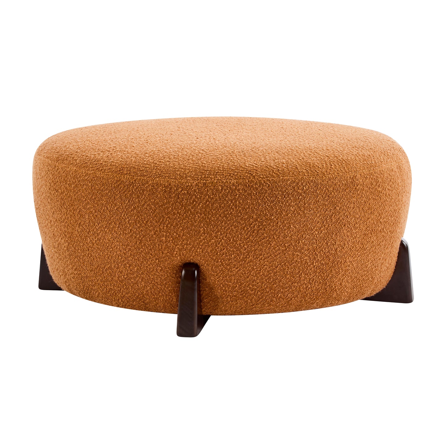 Modis Round Ottoman: Boucle Top with Splayed Rubber Wood Legs