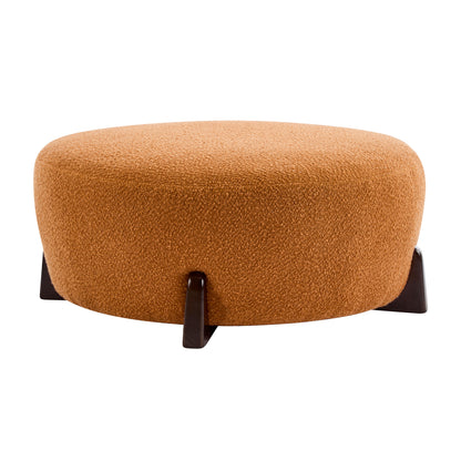 Modis Round Ottoman: Boucle Top with Splayed Rubber Wood Legs