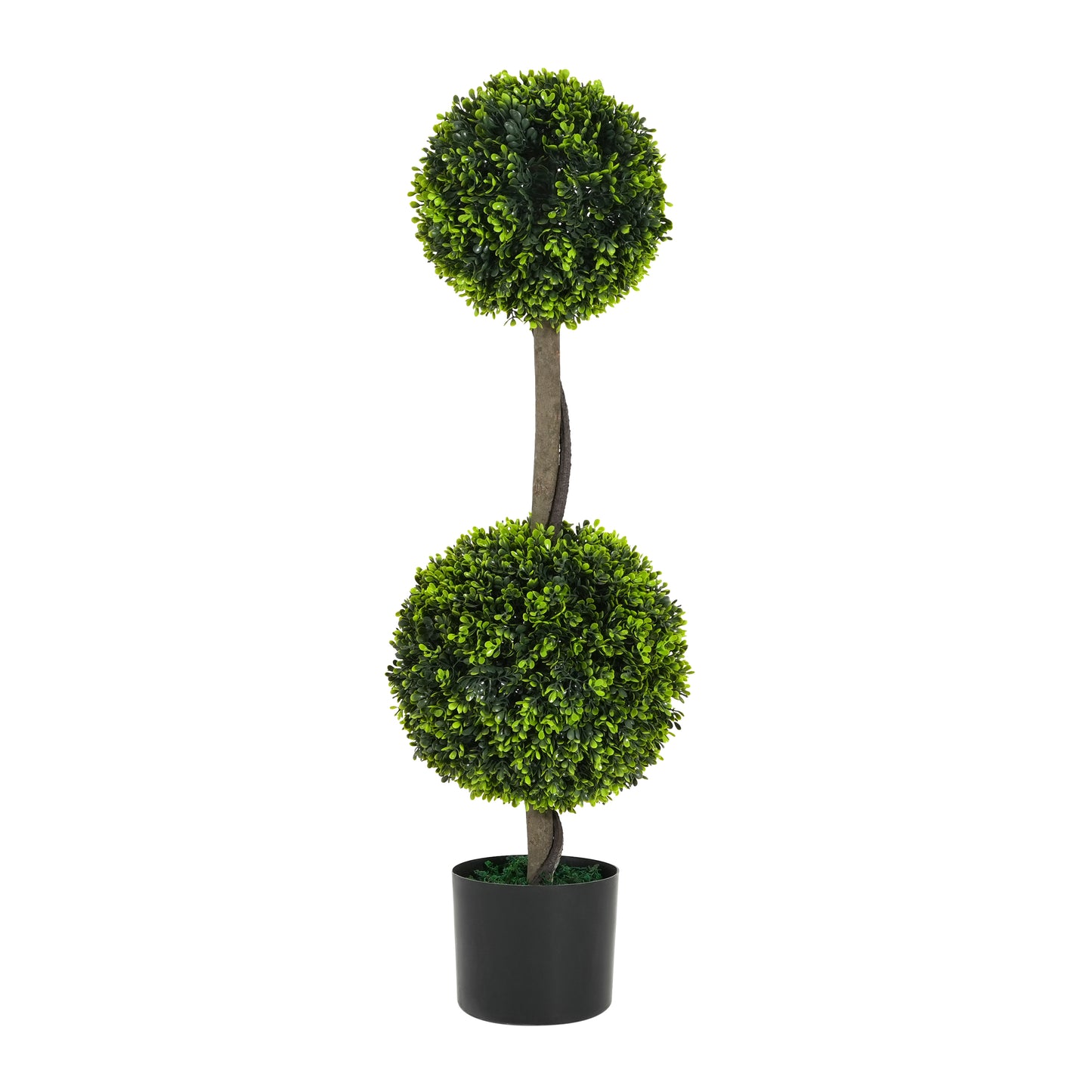 Valvion 34" Artificial Topiary Boxwood Tree Double Ball with Black Plastic Pot, Set of 2