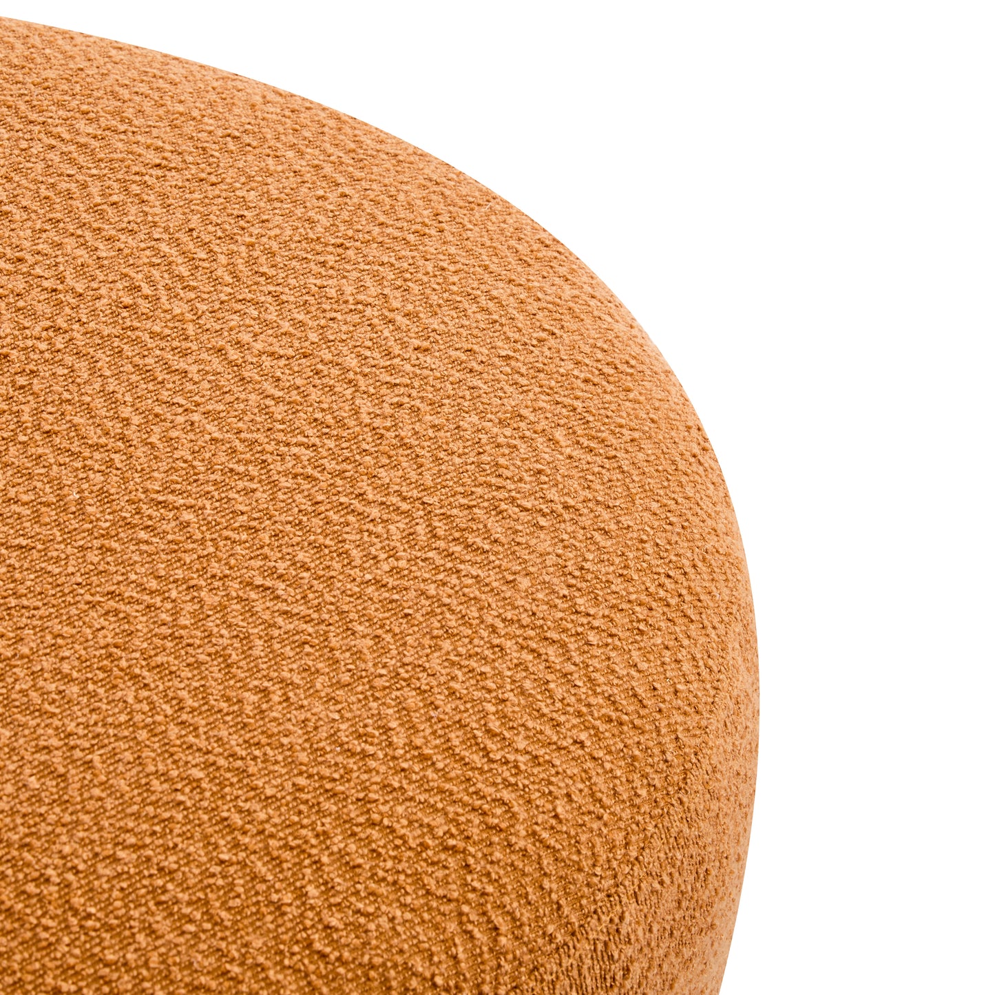 Modis Round Ottoman: Boucle Top with Splayed Rubber Wood Legs