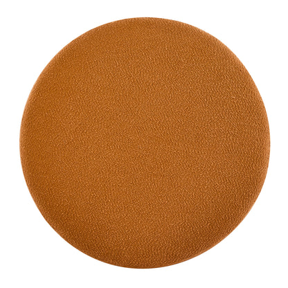 Modis Round Ottoman: Boucle Top with Splayed Rubber Wood Legs