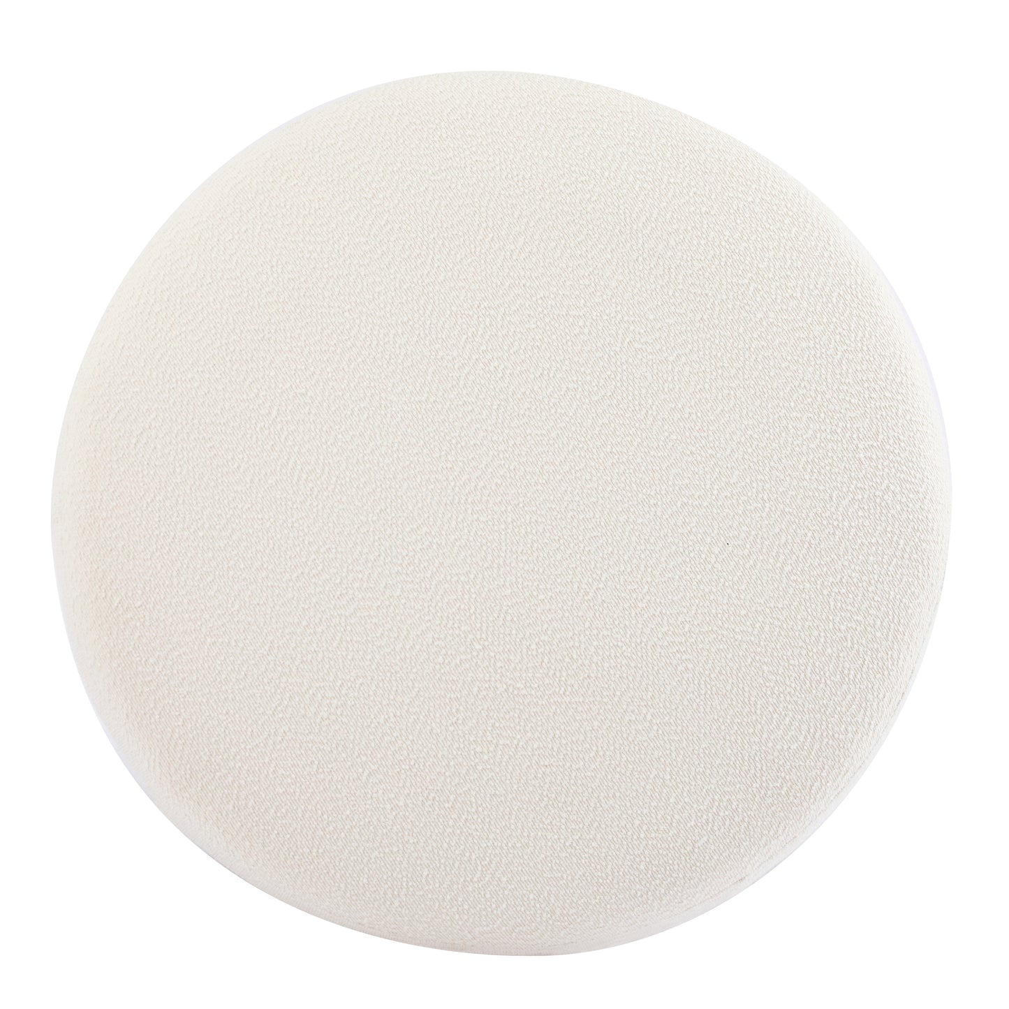 Modis Round Ottoman: Boucle Top with Splayed Rubber Wood Legs
