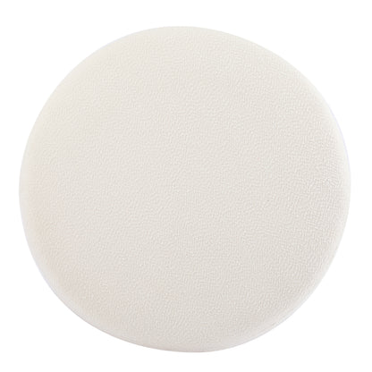 Modis Round Ottoman: Boucle Top with Splayed Rubber Wood Legs