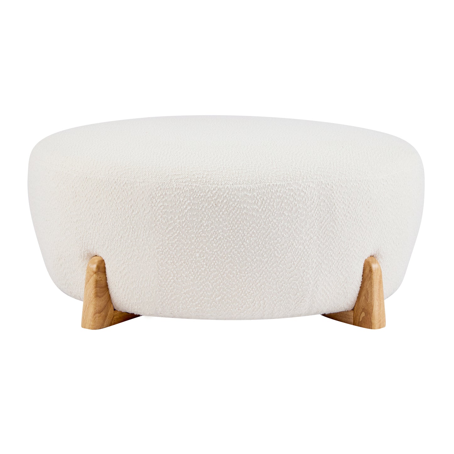 Modis Round Ottoman: Boucle Top with Splayed Rubber Wood Legs