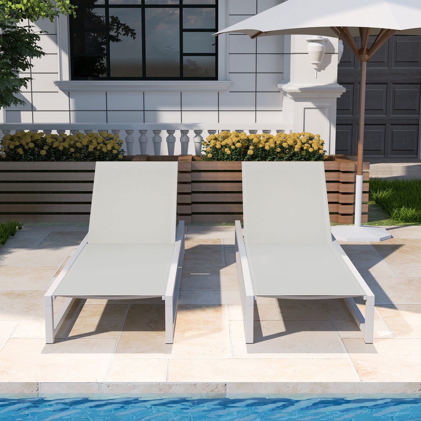 Tavilinin 5-Level Adjustable Outdoor Chaise Lounge, Durable Aluminum Frame & Textilene Mesh