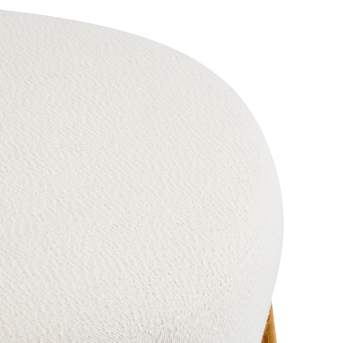 Modis Round Ottoman: Boucle Top with Splayed Rubber Wood Legs