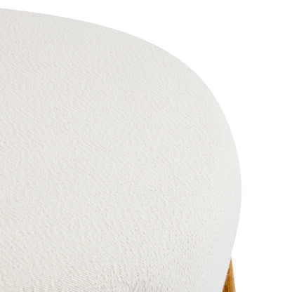 Modis Round Ottoman: Boucle Top with Splayed Rubber Wood Legs