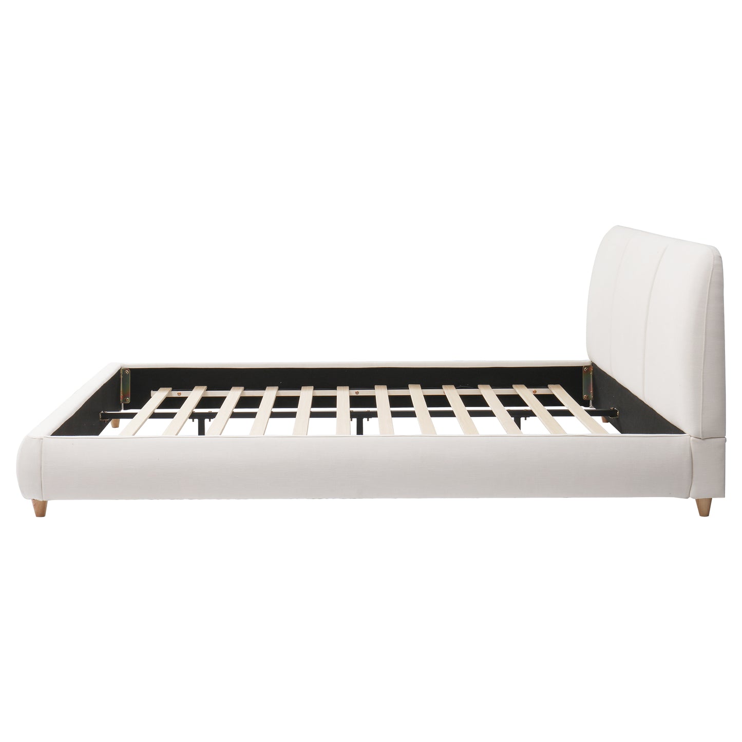 Jonah Modern Upholstered Bed Frame with Linen Fabric and Solid Wood Legs, White