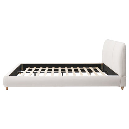 Jonah Modern Upholstered Bed Frame with Linen Fabric and Solid Wood Legs, White