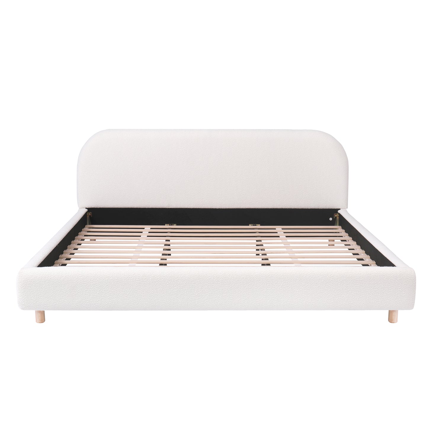 Selah Platform Bed, Boucle Fabric Upholstered Platform Bed,Curve-Shaped Design Headboard