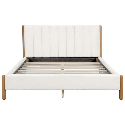 Punil Solid Wooden Bed Frame with Boucle Upholstered Thick Headboard