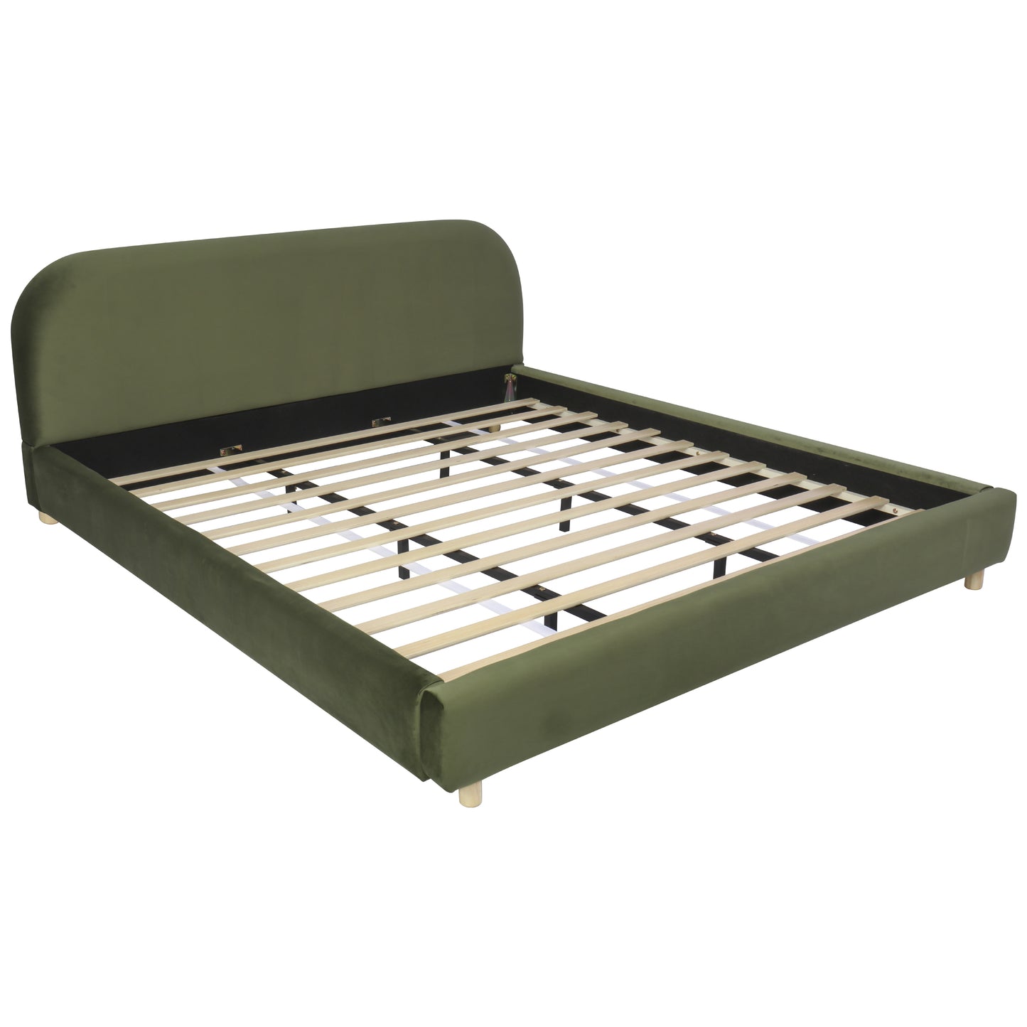 Selah Platform Bed, Boucle Fabric Upholstered Platform Bed,Curve-Shaped Design Headboard