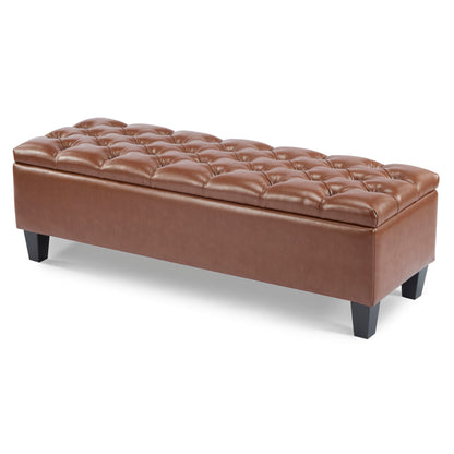 Molle Contemporary Button-Tufted Leather Storage Ottoman Bench