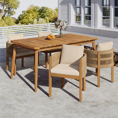 Sylvia Outdoor Dining Set with Acacia Wood Table and 4 Chairs,Waterproof Cushions