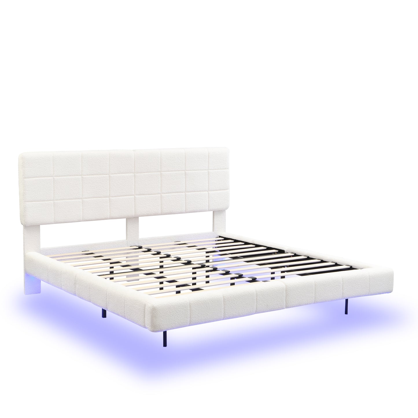Anjelina Cloud-Like Boucle Floating Bed with Multicolor Mood Lighting