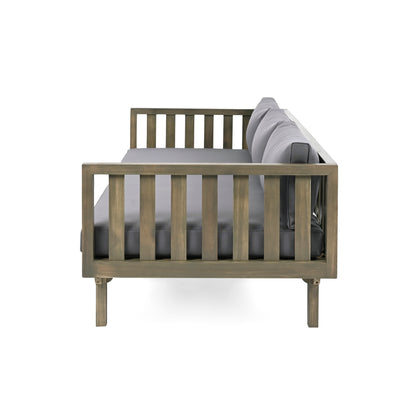 Pastiche Claremont Outdoor 3 Seater Acacia Wood Daybed with Fabric Water Resistant and Removable Cushions, Patio Garden Sofa with Slat Paneling Armrest and Back, Grey and Dark Grey