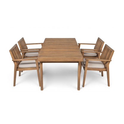 Somadorin Durable 5 - Piece Patio Furniture Set Acacia Wood Table and 4 Heavy-Duty Cushioned Chairs