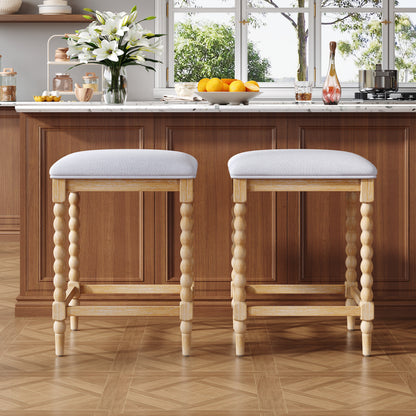 Imogen 26''Counter Stools with Upholstered Seat, Solid Acacia wood Frame, Foam-Padded Seat