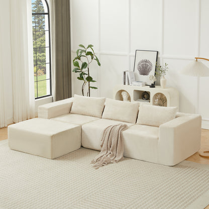Fintin 107" Corduroy Modular Sectional Sofa with Ottoman, Zero Assembly Cloud Couch, Free Combination Design