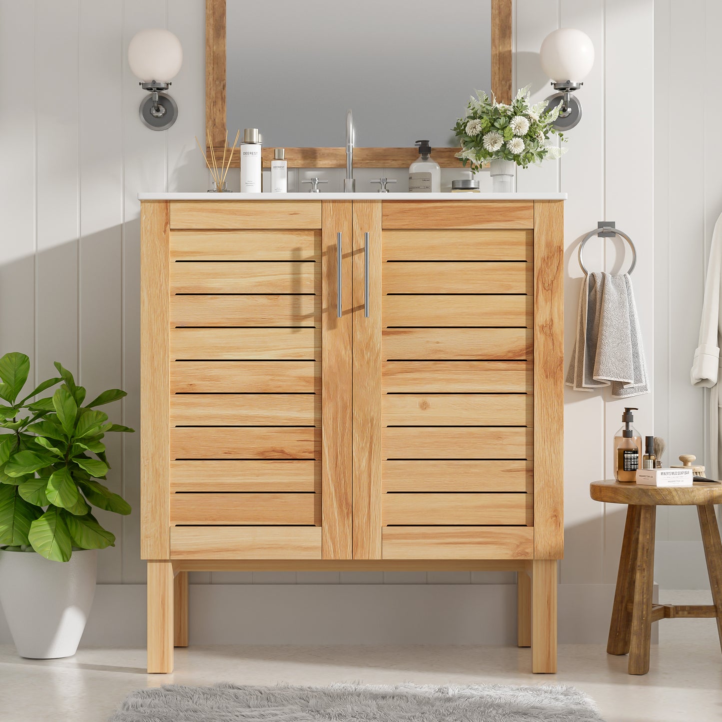 Decolette Mid-Century Modern Bathroom Vanity Cabinet with One Sink