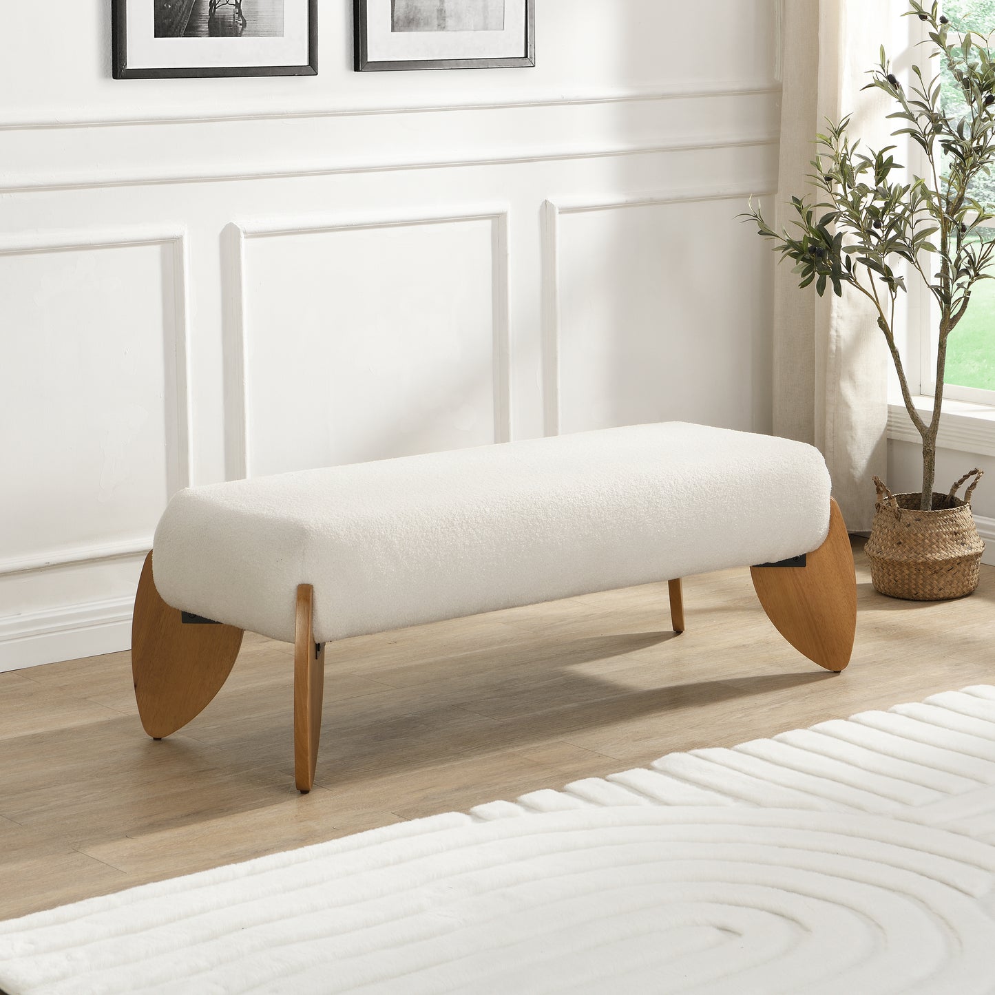 Aicedis Stylish Long White Bouclé Ottoman Perfect Blend of Form and Function